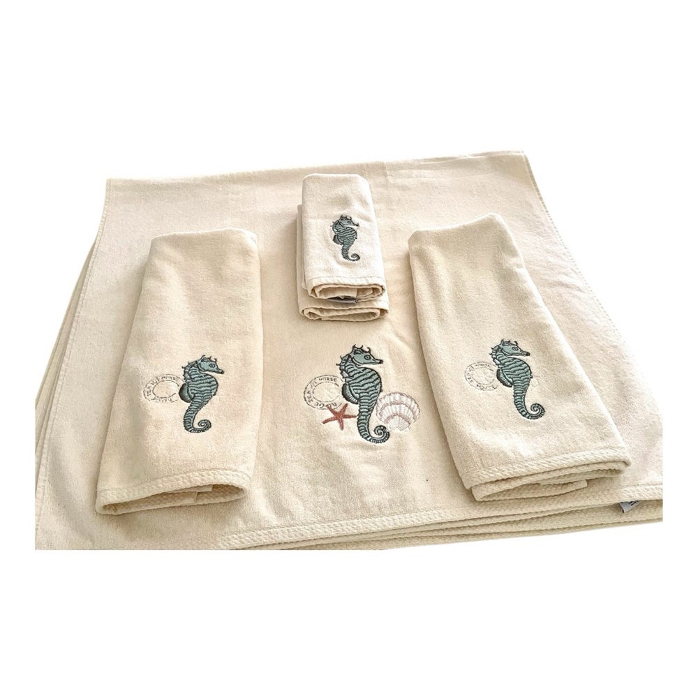 Avanti The Art of the Bath Embroidered Seahorse 199% Cotton Towel Set Six Pieces
